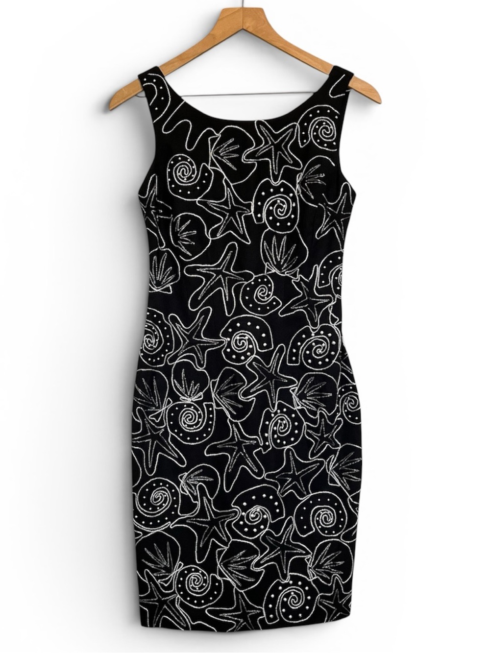 A.J Bari Black Sea Life Print Midi Sheath Dress size 6